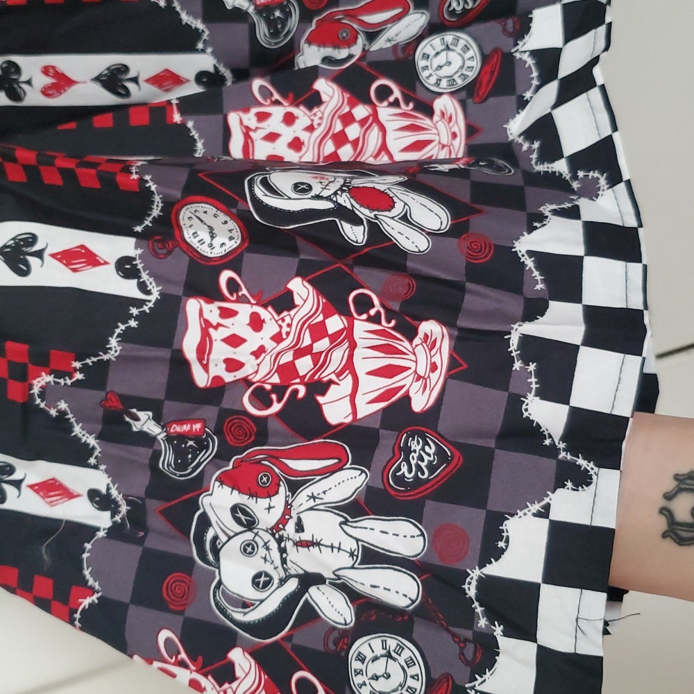 NW/OT Hot Topic's Mad Tea Party Stripe Suspender Skirt - Picture 5 of 16